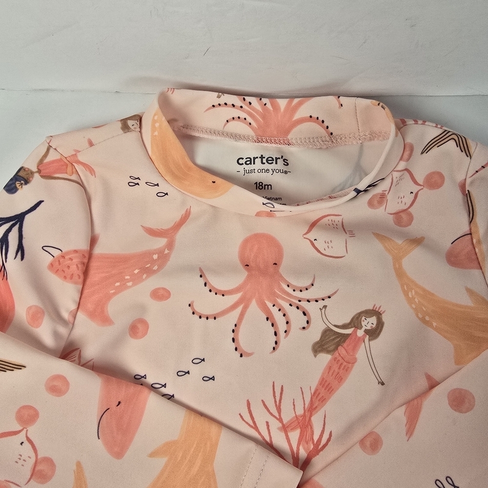 NWT Carter's Toddler Girls' 2-piece Mermaid Print LongSleeve Rashguard swimsuit - Picture 2 of 12